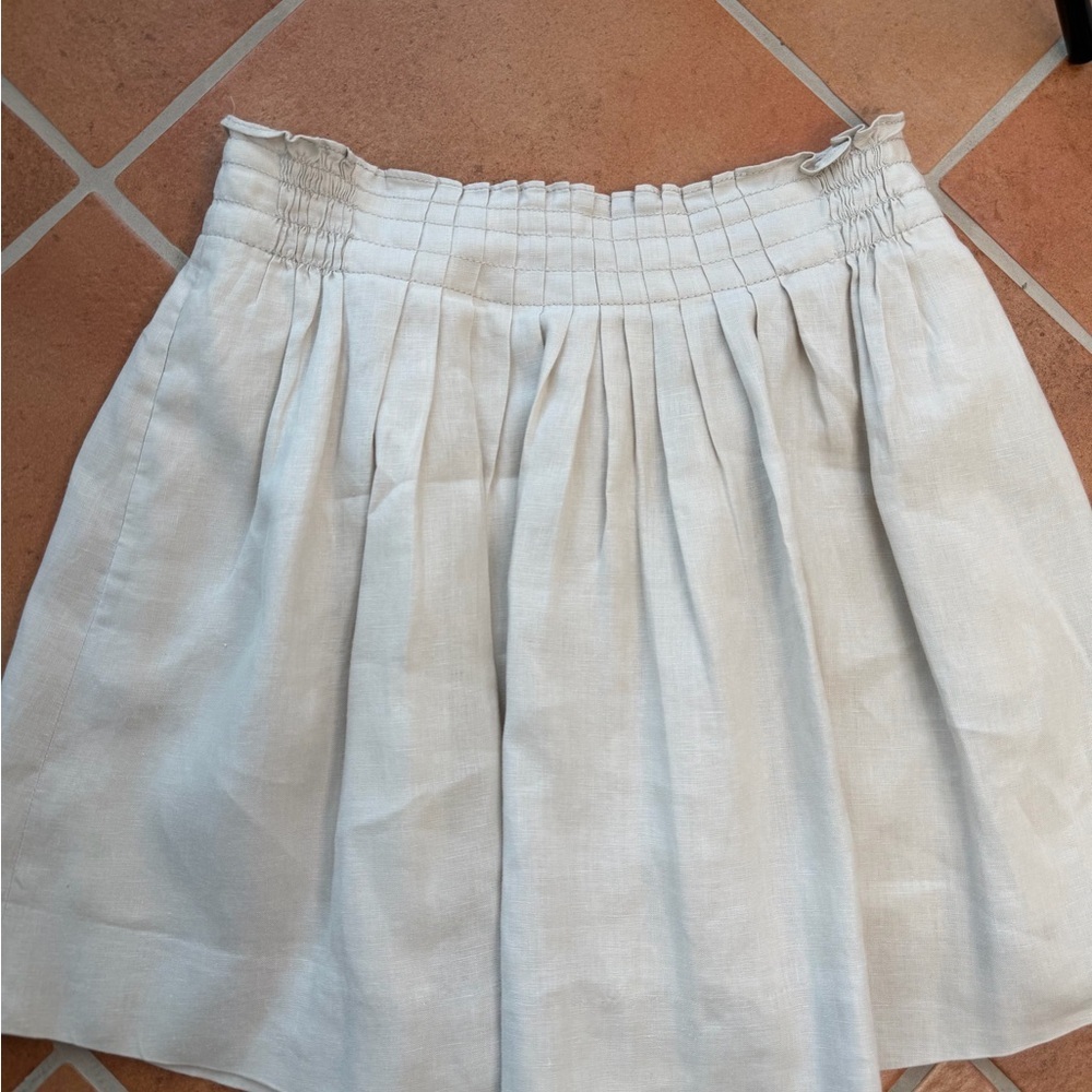 J. Crew Linen Mini Skirt A-Line Beige Tan Sz 2 Pleated Lined - Picture 10 of 14